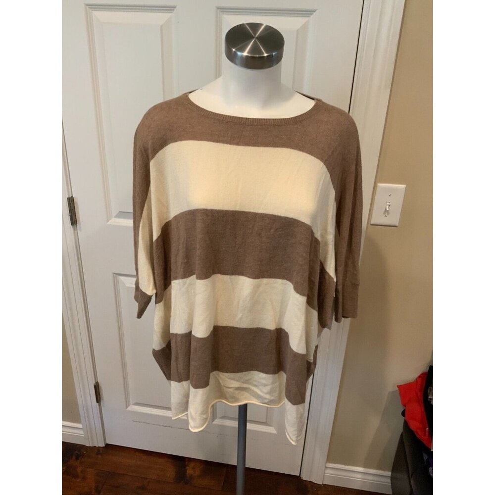 Moth Anthropologie Brown & Ivory Striped Poncho Sweater, Size XS